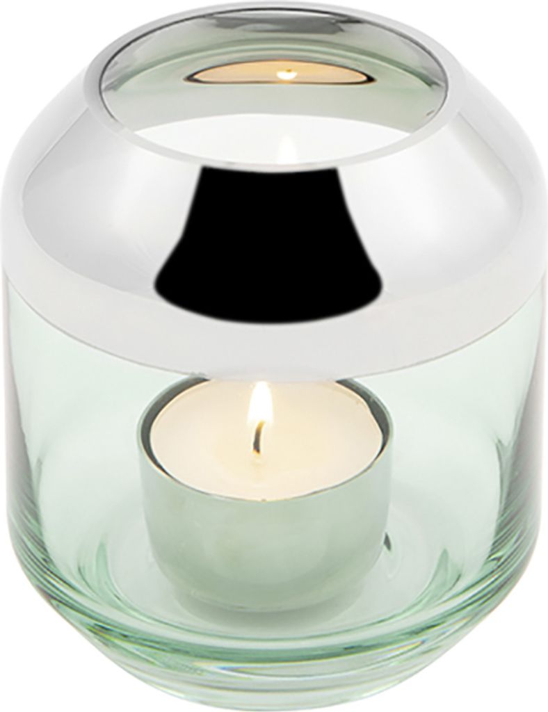 Fink SMILLA, Teelichthalter, Vase, Silberfolie, glatt, grün, silberfarben, H. 9 cm, D. 9 cm Höhe: 9.00 cm Durchmesser: 9.00 cm 116174