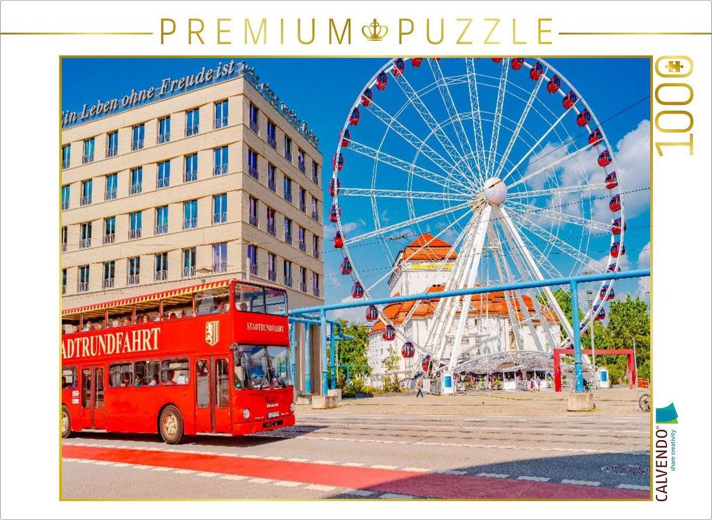 CALVENDO Puzzle Dresden, Stadtrundfahrt Bus und Riesenrad in der Innenstadt | 1000 Teile Lege-Größe 64x48cm Foto-Puzzle für glückliche Stunden