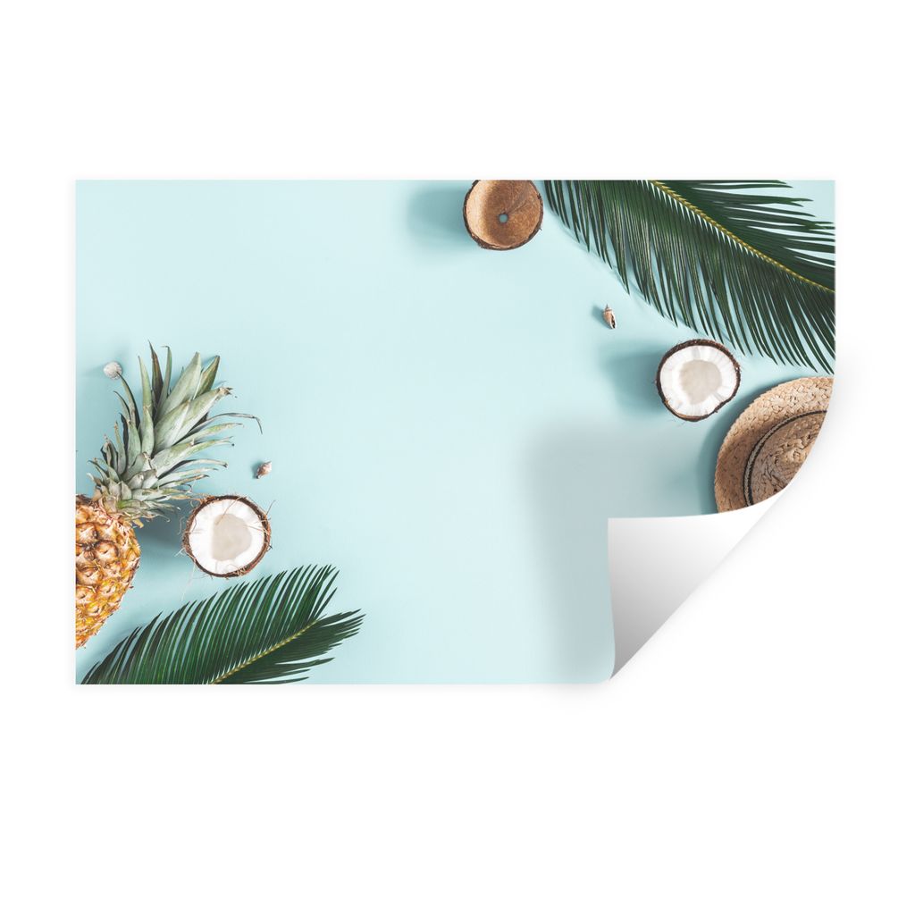 MuchoWow Wandtattoo Wandsticker Wandaufkleber Sommer - Obst - Blau 120x80 cm Selbstklebend und Repositionierbar - Selbstklebend - Fototapeten