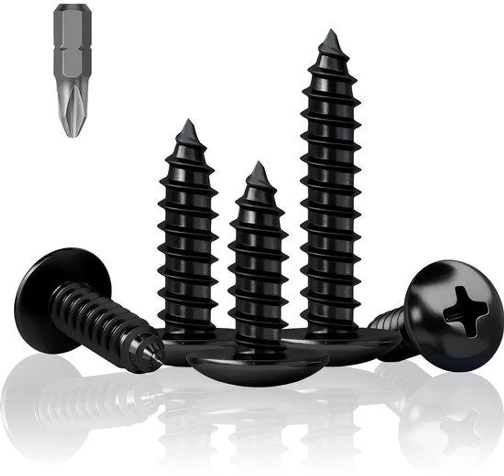 Pack Fixation : 200 Vis Bois M4x16 Tête Plate Noire + Foret Insonorisation