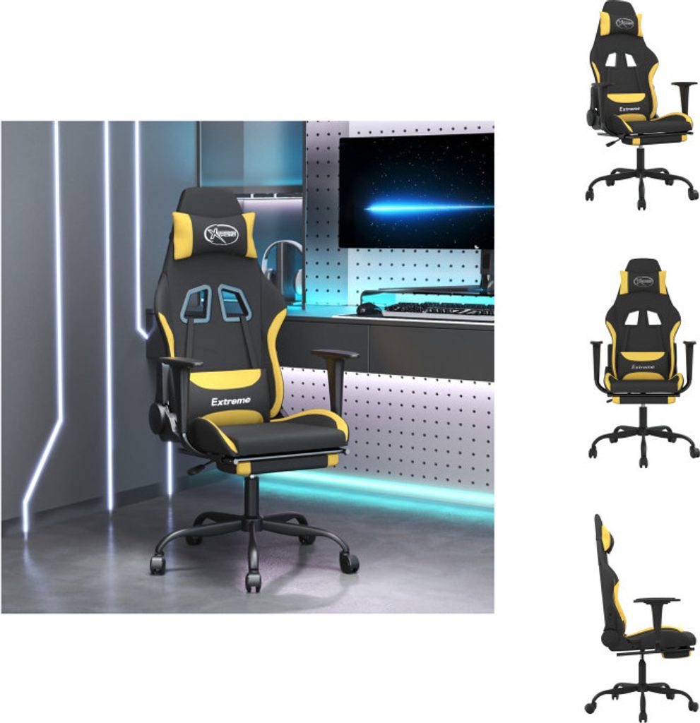 vidaXL Gaming-Stuhl mit Fußstütze Schwarz und Gelb Stoff - Gaming-Sessel