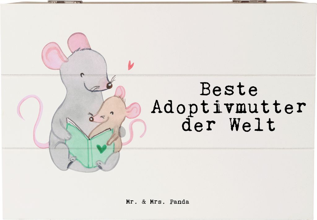 Mr. & Mrs. Panda Holzkiste Maus Beste Adoptivmutter der Welt 22 x 15 cm - Weiß - Geschenk, Geschenkidee, Danke, fotobox, schatzkiste holz, Ma, Ges...