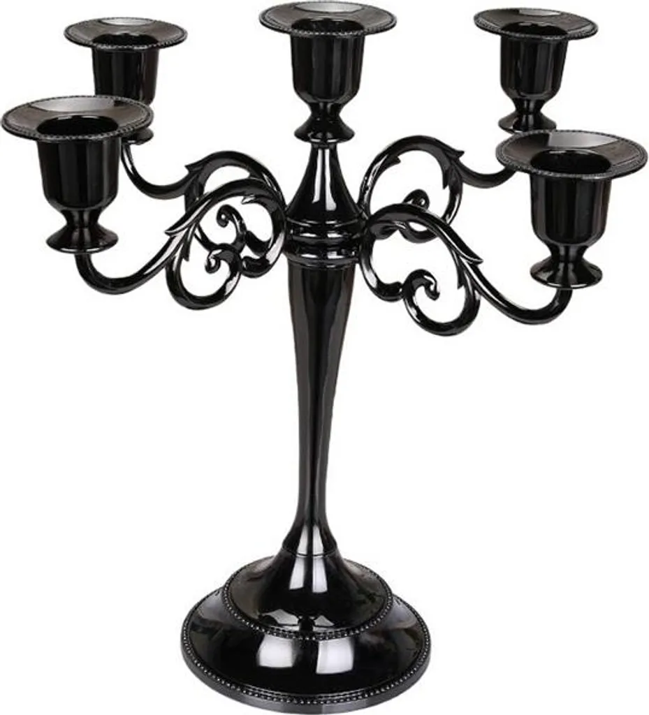 Bougeoir chandelier noir style baroque en métal pour décoration de table