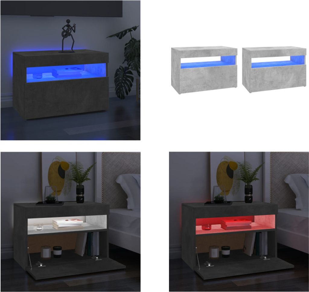 vidaXL TV Schränke LED Leuchten 2 Stk. Betongrau 60x35x40 cm - TV-Schrank - TV-Schränke - TV-Schrank Mit LED-Leuchte - TV-Schrank Mit LED-Leuchten