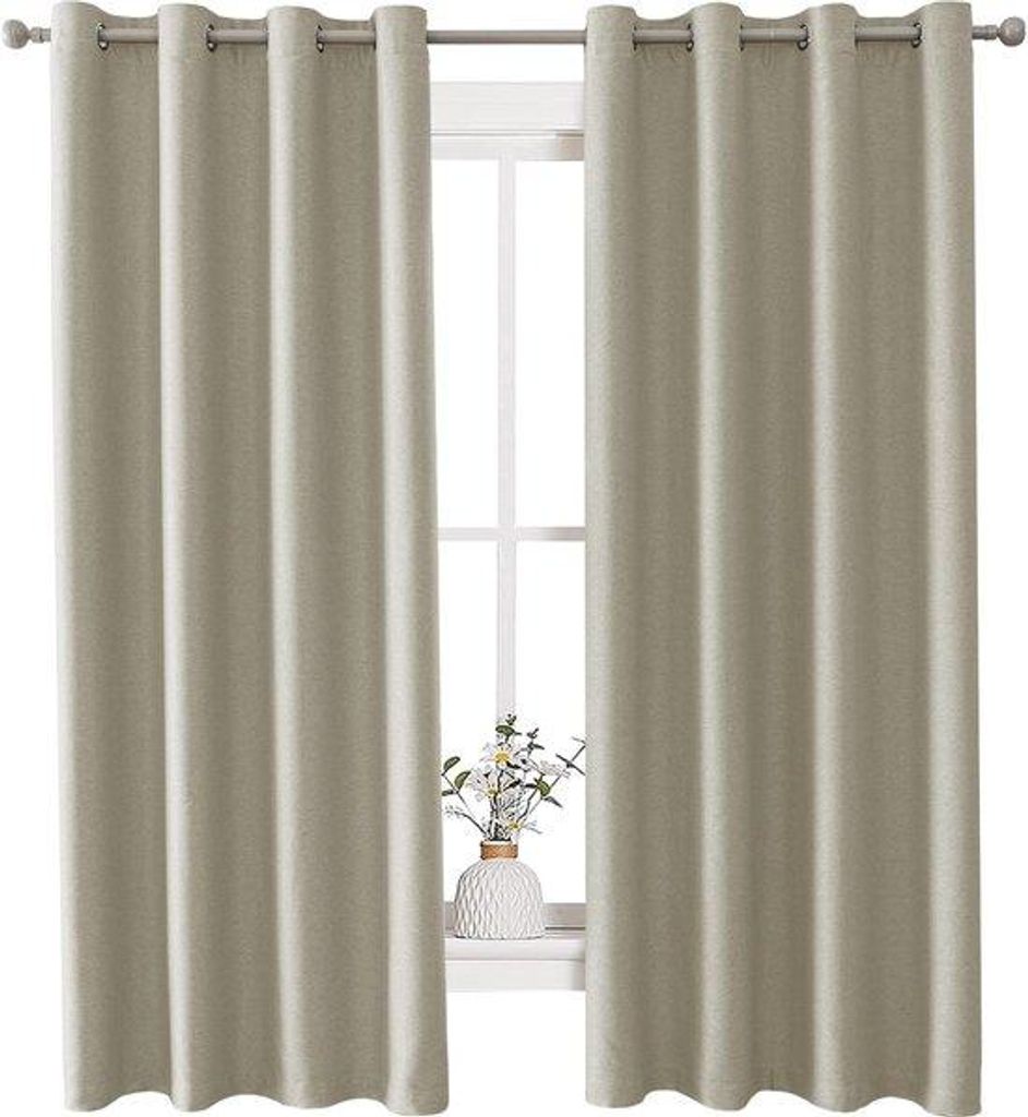 Azomor Beige Leinenlook Thermovorhänge mit Schalldämmung und Verdunkelung