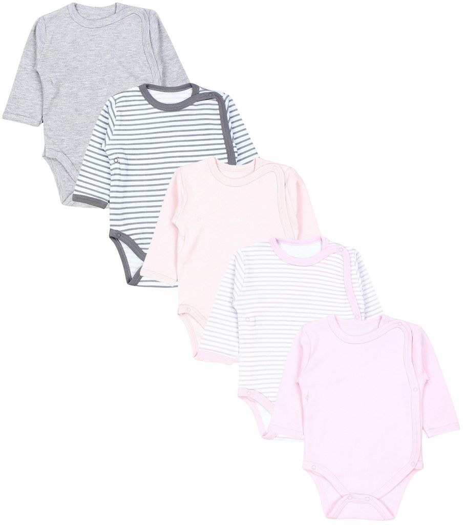 TupTam Baby Unisex Langarm Wickelbody im 5er Set , Farbe: Streifen Puderrosa Hellgrau, Größe: 68