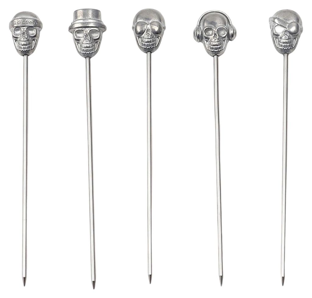 Totenkopf-Cocktailspieße, wiederverwendbare Olivenspieße, Martini-Garnierstäbe, Edelstahl-Zahnstocher für Getränke, Vorspeisen, Bar A