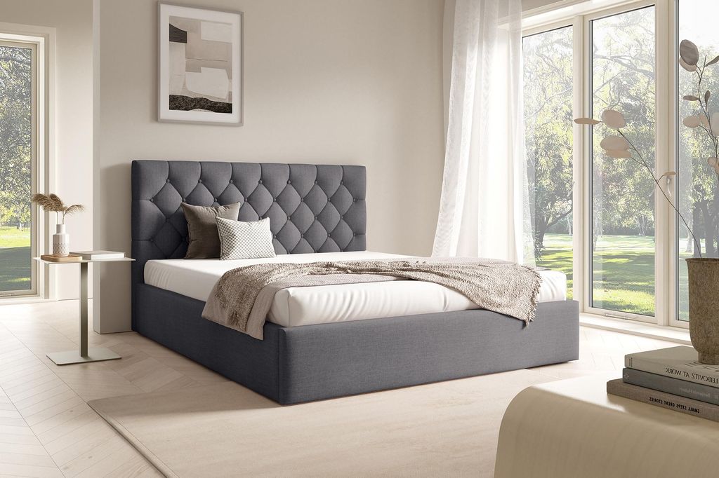 MEBLINI Bastian Polsterbett 180x200 mit Stauraum - Lattenrost und Bettkasten - Kopfteil Bett mit Stauraum - Doppelbett - Stauraumbett - Betten - 18...