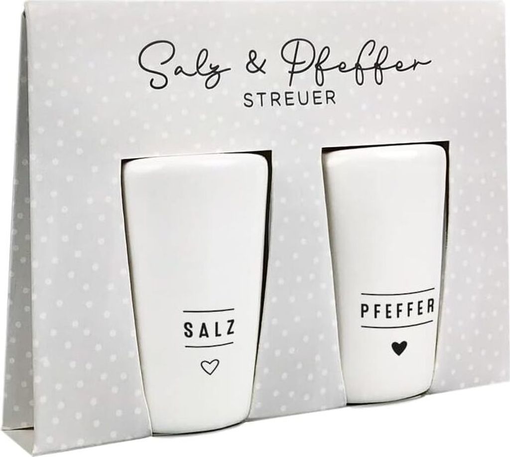 Salzstreuer u. Pfefferstreuer, weiß mit Herz, Salz u. Pfeffer Streuer Set,