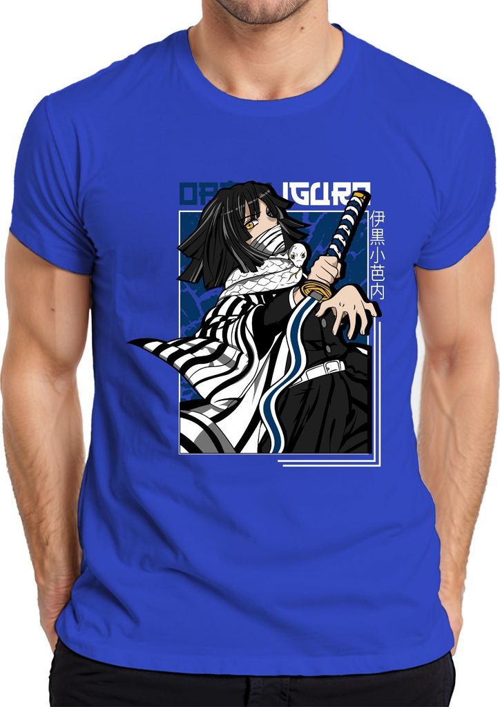 Kimetsu no Yaiba Obanai Iguro Schlange Katana Anime Geschenk Herren T-Shirt, Blau, 3XL