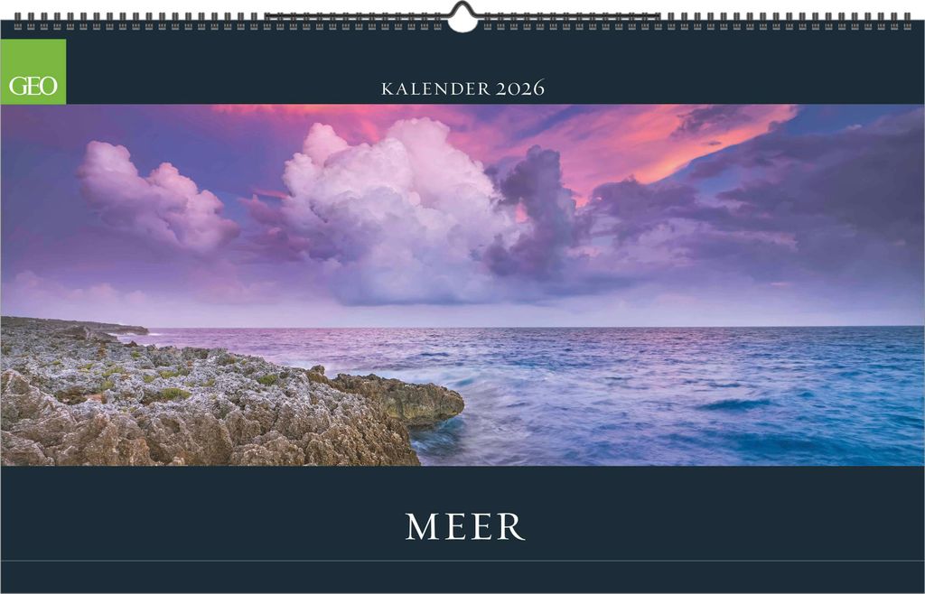 GEO - Meer 2026 - Wandkalender 58x36 cm mit 12 Monatsblättern, deutschem Kalendarium & Spiralbindung, Panorama-Fotografie-Kalender mit außergewö...