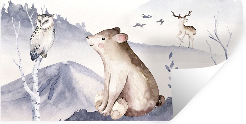 MuchoWow Wandtattoo Wandsticker Wandaufkleber Bär - Winter - Schnee 160x80 cm Selbstklebend und Repositionierbar - Sticker - Dekorfolie