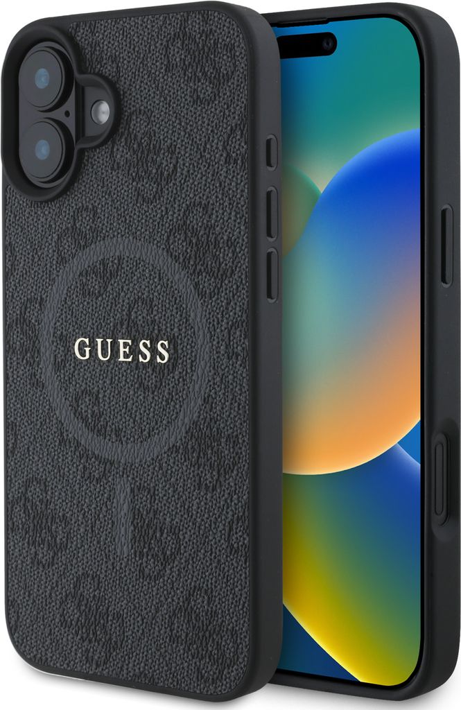 Guess GUHMP16SG4GFRK iPhone 16 6,1" schwarz/schwarz Hardcase 4G Ring Classic Logo MagSafe Schutzhülle