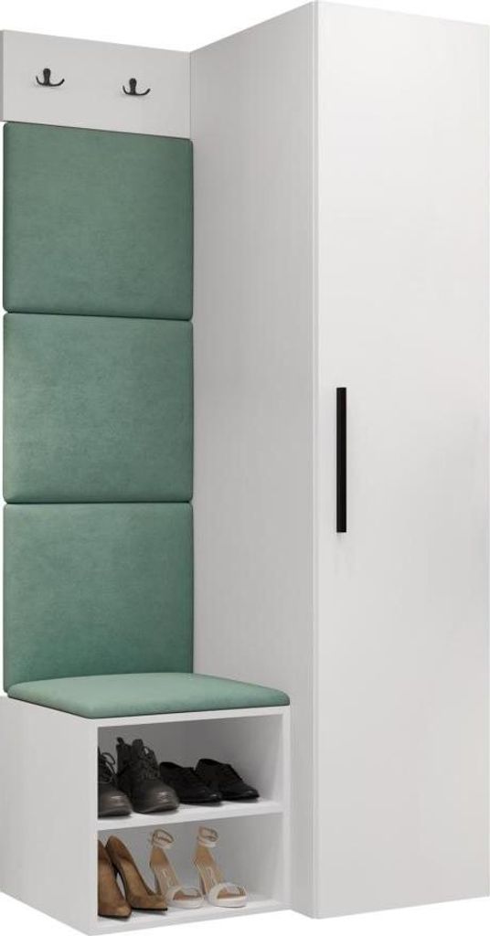 MIRJAN24 Garderoben-Set Medi III, Schuhschrank, Kleiderhakenbrett, 4x Paneel 42x42, 2 Kleiderhaken (Farbe: Weiß, Manila 11)