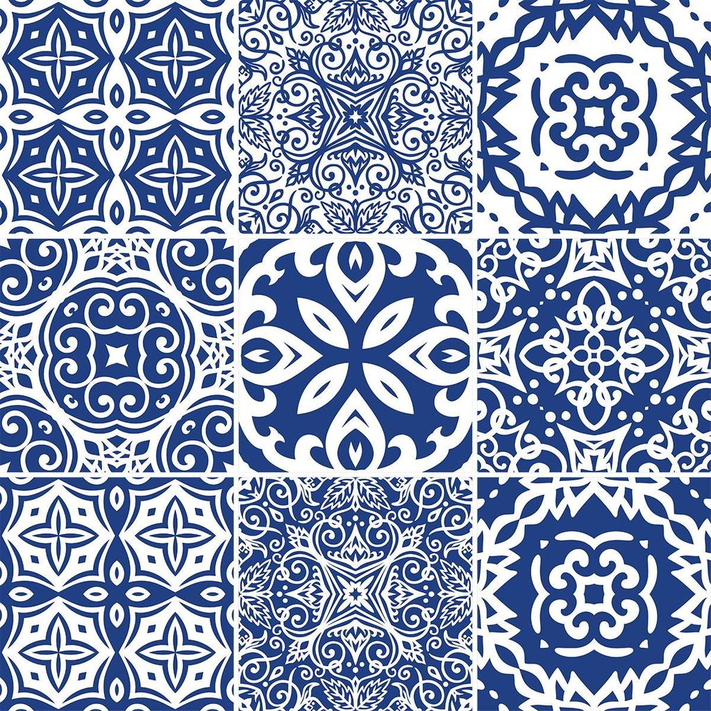 Selbstklebende Fliesenaufkleber für Küche und Bad – 9 JUANITO AZULEJOS Zementfliesenaufkleber – 9 Aufkleber 10 x 10 cm