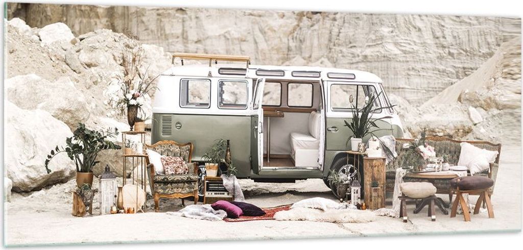 Bilder auf glas - Einteilig - Wohnmobil Boho Möbel - 100x40cm - Glasbilder - Wandbilder - Bilder - zum Aufhängen bereit - Wanddekoration aus Glas...