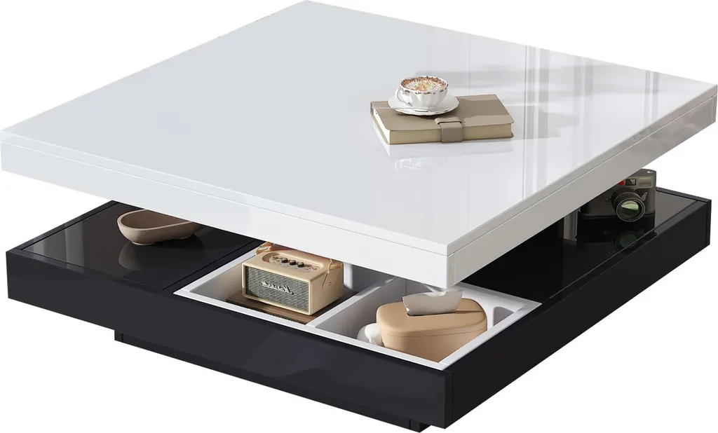 Table Basse Pivotante à 360 Degrés avec Compartiment de Stockage Blanc - 8