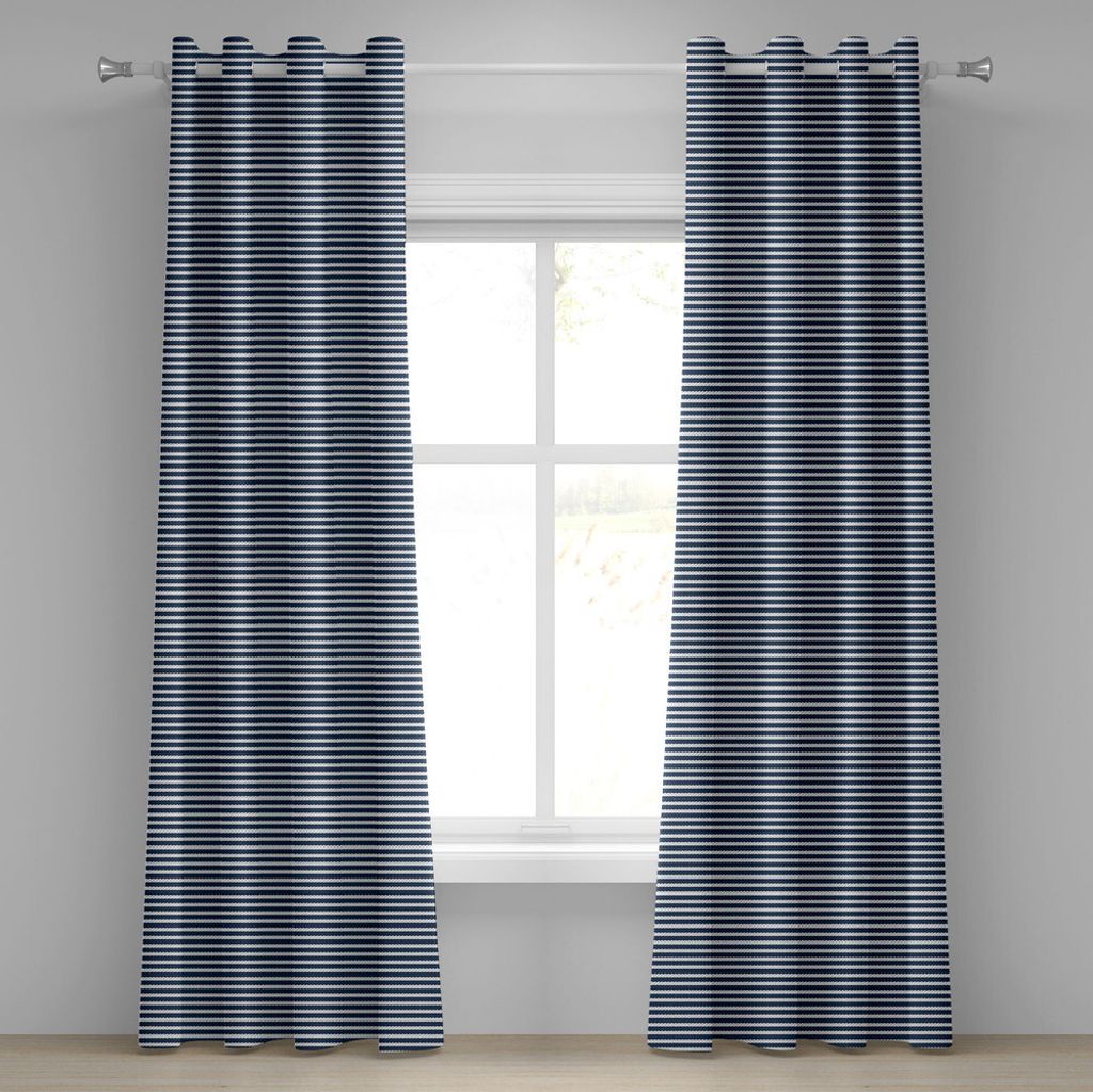 ABAKUHAUS Blau und weiß Ösenvorhang, Yacht-Marine-Marine-themenorientiertes Seil-Streifen-Muster auf Blau tonte Hintergrund, Dekorative 2-Panel-F...