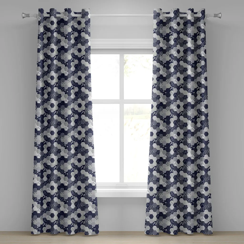 Paire de rideaux décoratifs bleu marine et blanc avec motifs étoiles