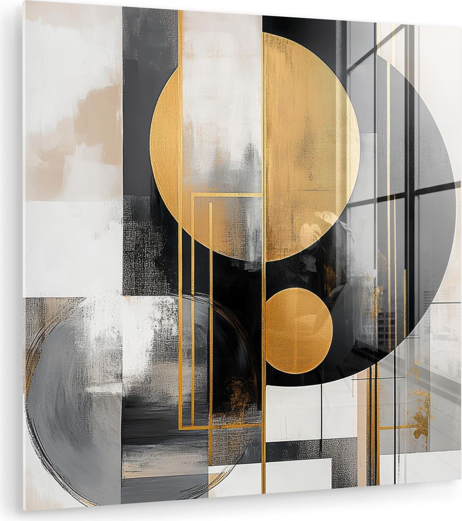 MuchoWow Glasbilder - Bilder auf Wandbild - Foto auf Glas Abstrakt - Gold - Silber - Formen - Ästhetisch - Modern 20x20 cm Wanddekoration aus Glas...