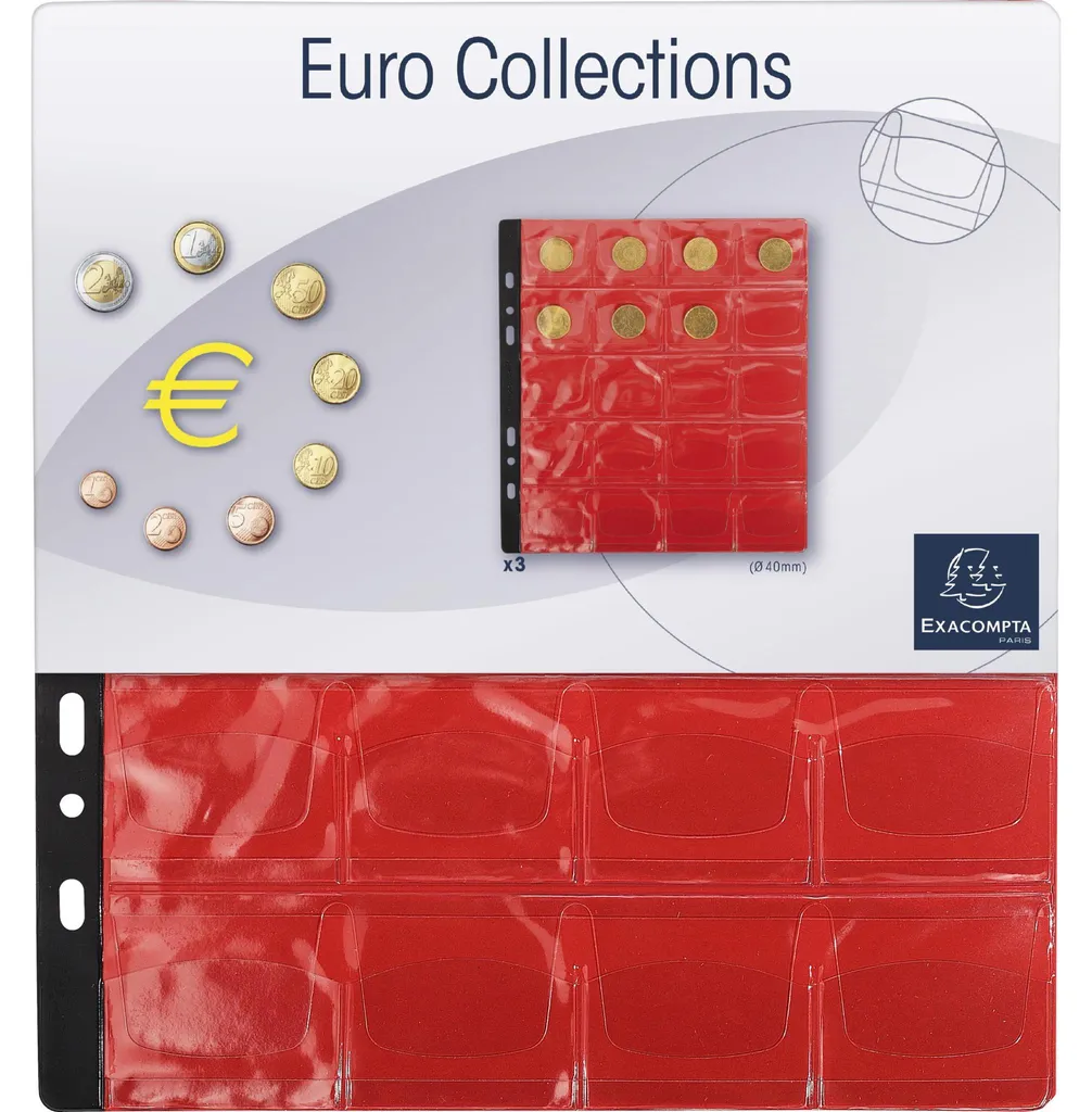 Exacompta 96002E - 5 Sachets de 3 Recharges Numismatiques 20 Cases 40mm
