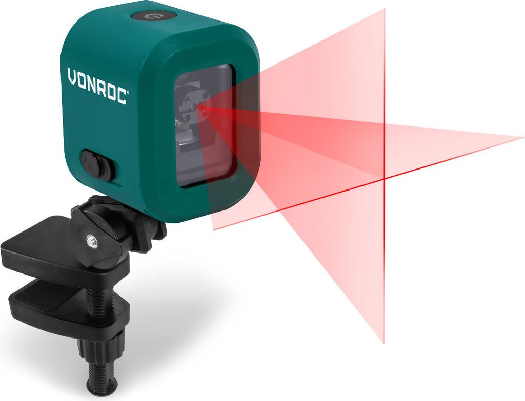 Vonroc Akku-Kreuzlinienlaser – Rot – 4V – 1800mAh – Selbstnivellierend – 10 Meter Reichweite – Inkl. Klammer, USB-C-Kabel und Werkzeugt...
