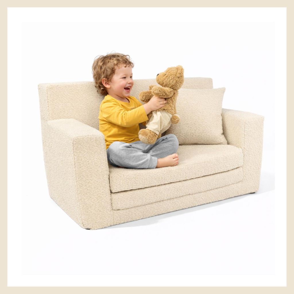 Kindersofa aus Schaumstoff David Stilvoller Komfort für das Kinderzimmer Ausklappbar Kindermöbel Polstersofa Beige