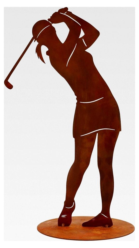 Moderne Golferin Statue 40 cm - Gartendekoration Geschenk - Deko Golf Figuren für Haus und Garten - Stilvolle und einzigartige Rost Statue