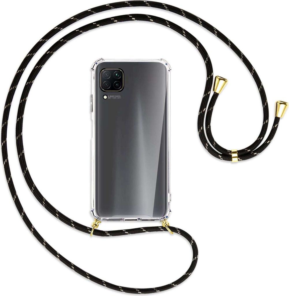 Handykette Backcover-Schutzhülle mit Band (Metall goldfarben) für Huawei P40 lite - schwarz/gold