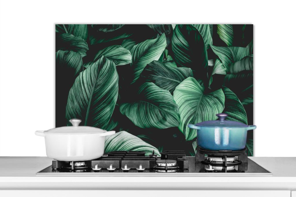 KitchenYeah Spritzschutz Küche - Küchenrückwand - Wandschutz für Herd und Spüle - Dschungel - Blätter - Tropisch - Pflanzen - Natur 90x60 -...