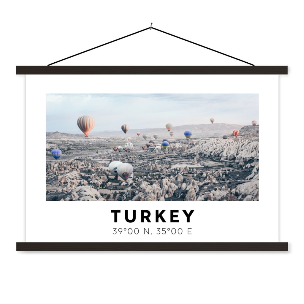MuchoWow Textilposter Türkei - Kappadokien - Heißluftballon 60x40 cm mit schwarzem Rahmen - Hölzernes
