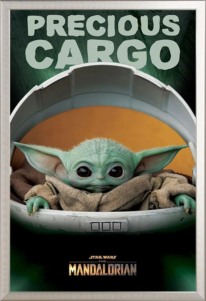 Regalo Star Wars Poster Mandalorian Grogu con Cornice Rimovibile Argento
