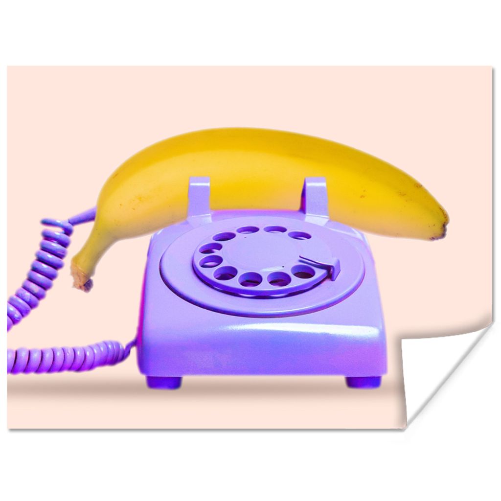 MuchoWow Poster Banane - Telefon - Lila - Gelb 80x60 cm - Kunst für zu Hause