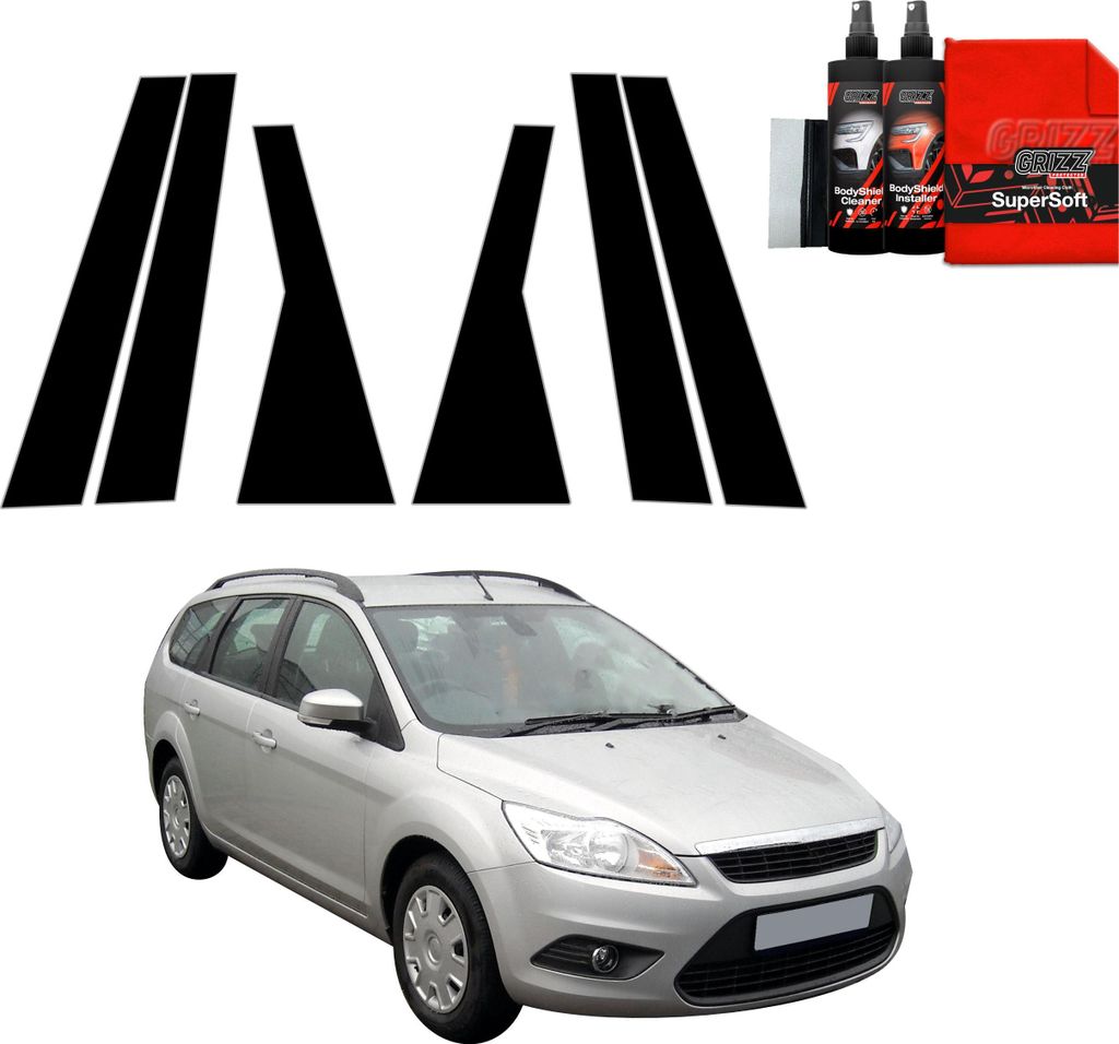 6in1 Schwarze Grizz Protector schutzfolie für B-C-Säule - Ford Focus Mk2 Kombi Facelifting (2007-2011)