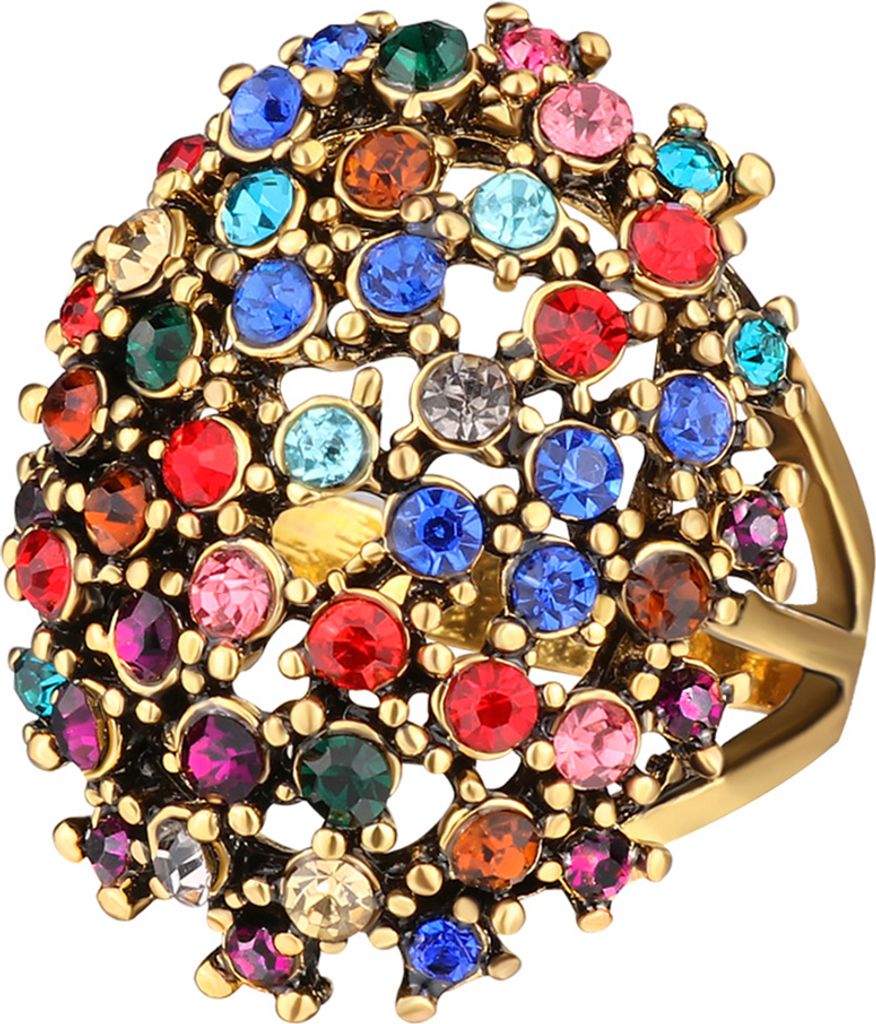 Luxus Oval Bunte Strass Intarsien Frauen Finger Ring Party Schmuck Geschenk-Mehrfarbig,US 7