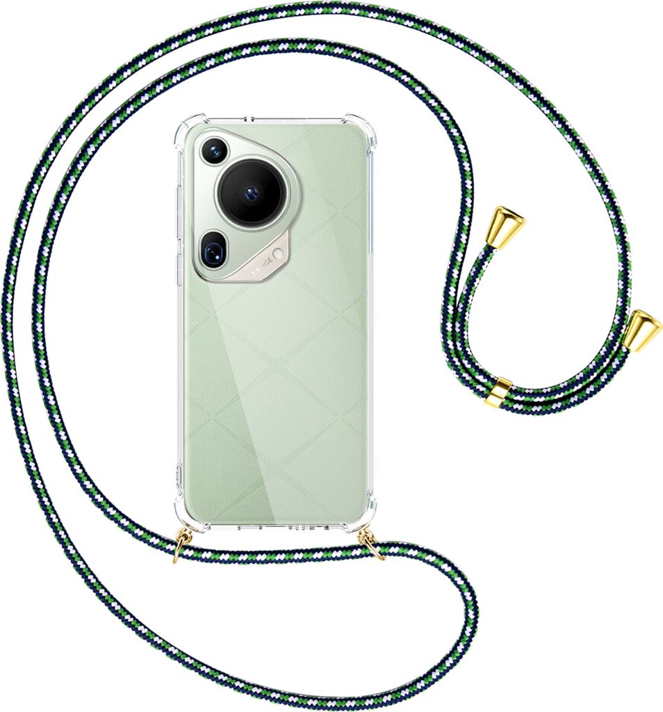 Handykette Backcover-Schutzhülle mit Band (Metall goldfarben) für Huawei Pura 70 Ultra - grün/blau/weiß