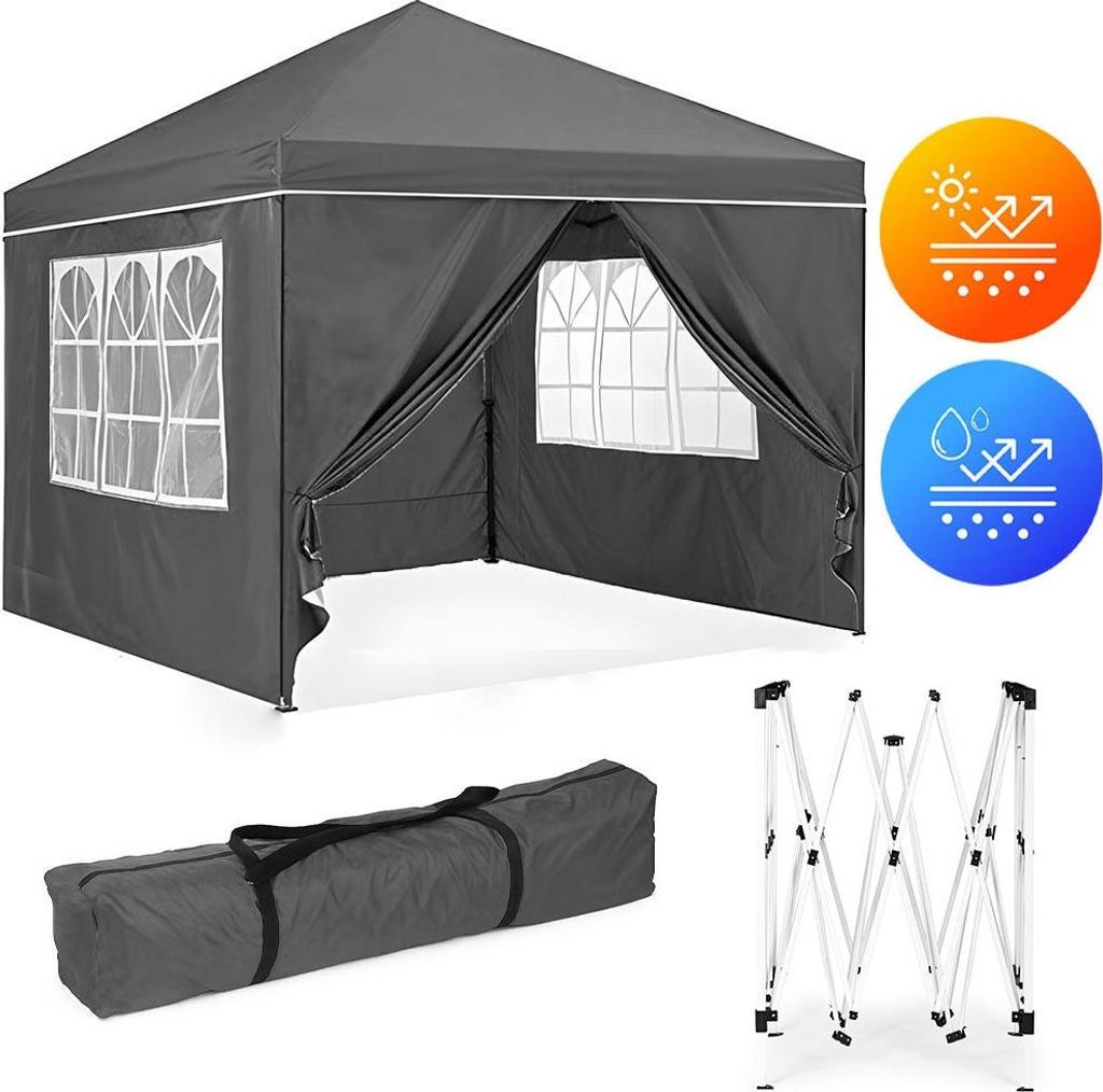 Gartenpavillon Zelt 3x3 m Pop-Up mit 4 Seitenwänden MultiGarden