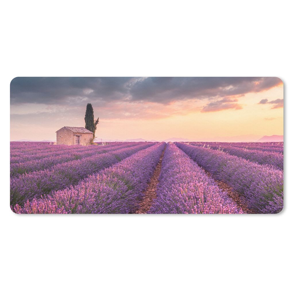 MuchoWow Mauspad Mousepad Lavendel - Blumen - Lila - Feld 60x30 cm - Mousepads - Maus Mat - Pad - Mausunterlage - Nachhaltig