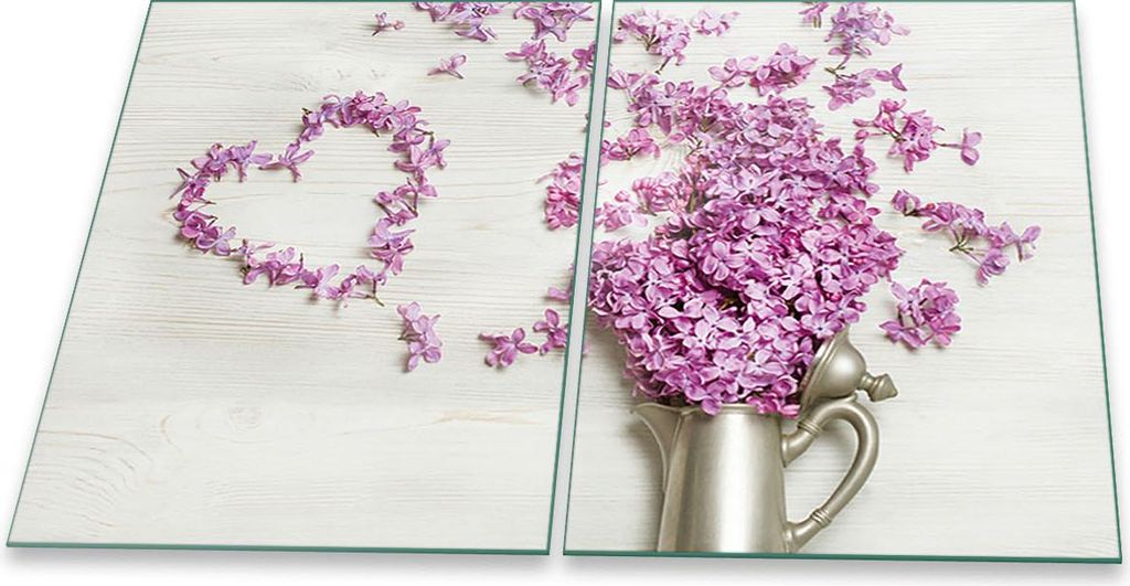 Herdabdeckplatten Spritzschutz Glas Universal 2-Teilig 2x40x52 Blumen Violett