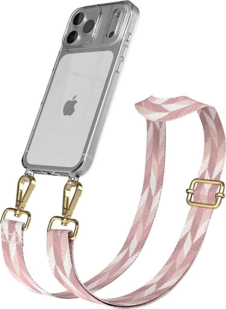 EAZY CASE Handykette - Verstellbarer Trageriemen kompatibel mit Apple iPhone 17 Pro Max, Handykordel mit transparenter Silikon-Hülle, Karabiner Go...