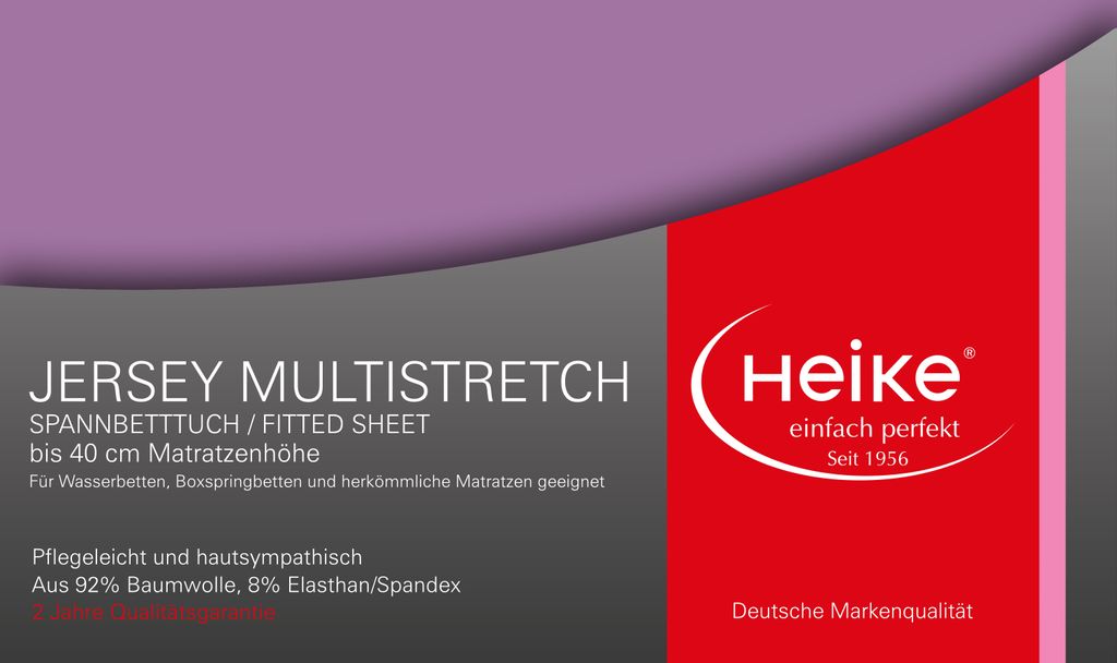 Heike hochelastisches Spannbettlaken, Multistretch, bis 40cm Höhe, 240gr/m2 (Flieder,90x200 cm-100x220 cm)