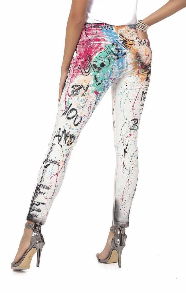 WD472 Damen Slim-Fit-Jeans in knalligem Design Produktbild 