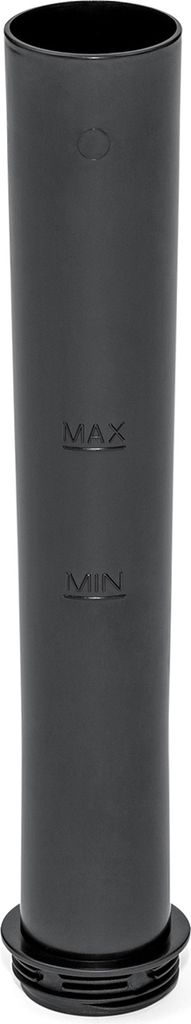 A black plastic tube with markings for 'MAX' and 'MIN' levels, and a threaded base.