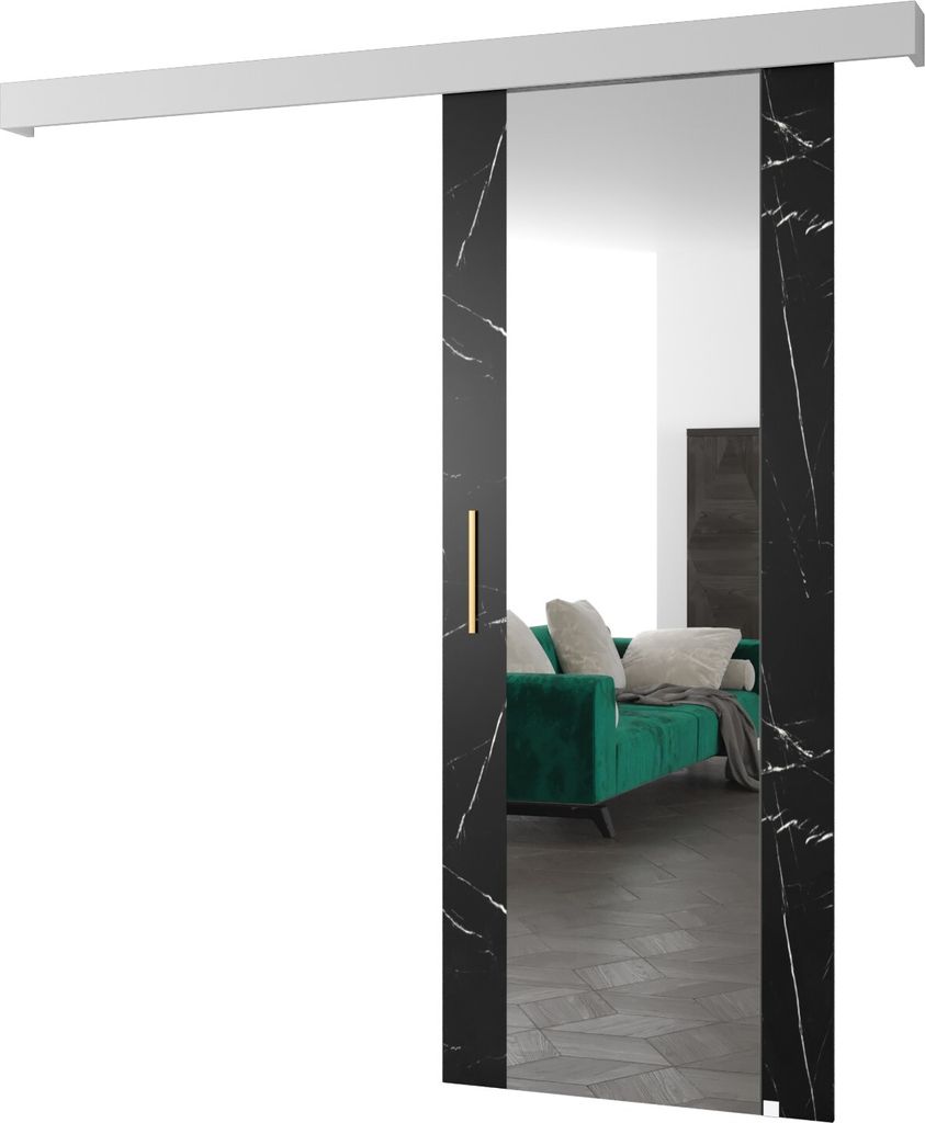 MEBLE KRYSPOL Schiebetürsystem SALWADOR 2 mit Schienenabdeckung und Spiegel, Einbautüren, 90x204cm, Schwarzer Marmor