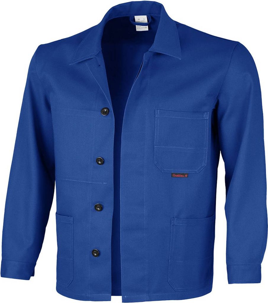 Qualitex Arbeitsjacke - lange comfortable Werkstattjacke - faserverstätkt (MG 300 g), waschbar - in Farbe: kornblau - Herren: 58 - Damen: 52