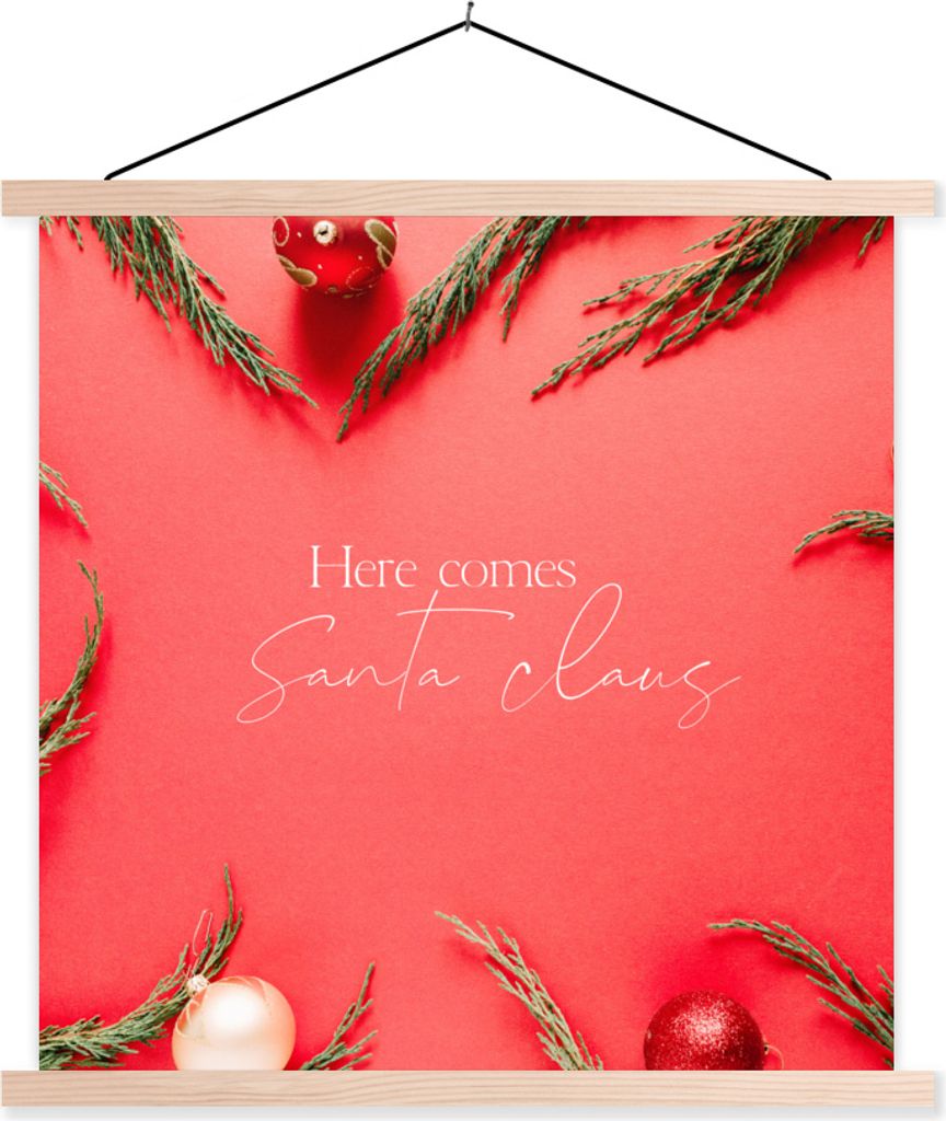 MuchoWow Textilposter Weihnachten - Rot - Zitat 120x120 cm mit holzfarbenen Rahmen - Textil-Poster