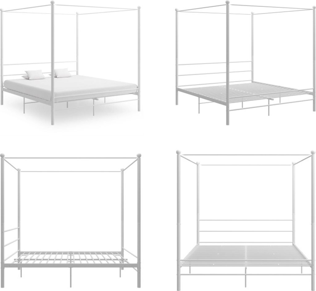 vidaXL Himmelbett Weiß Metall 200x200 cm - Bettrahmen - Metall-Bettrahmen - Bett - Betten