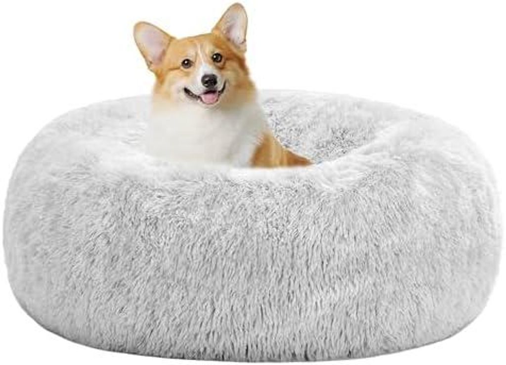 Orthopädisches Hundebett rund Hundekissen Hundesofa Katzenbett Donut Kuscheliges Hundekorb Waschbar, 70 cm Ø, Hellgrau