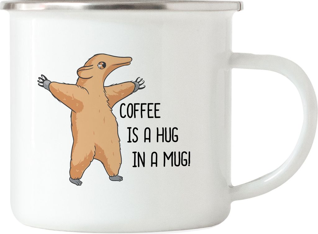 Coffee Is A Hug In A Mug Emaille Tasse Umarmung Geschenkidee Freundin Freund Familie Süß Niedlich