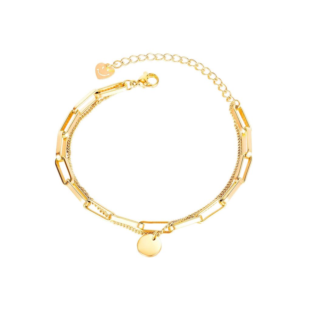 Elegantes Gold-Doppelschicht-Armband mit Rundanhänger & Herz-Smiley